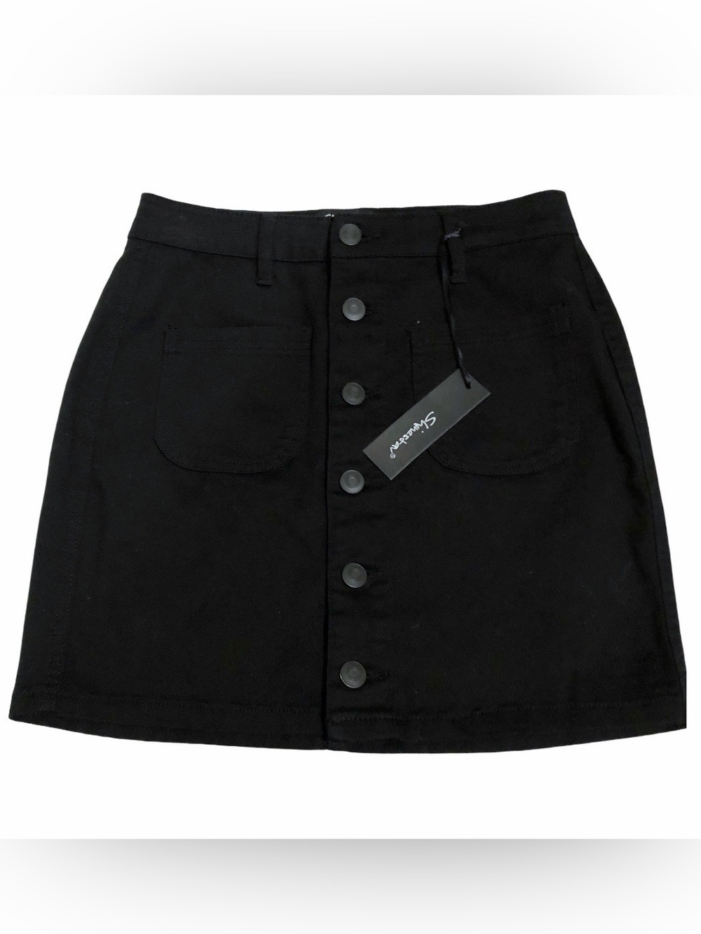 NWT Shinestar Black Button Front Denim Mini Skirt Size Medium